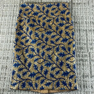 The Odells By Anthropologie Sequin High Waisted Skirt Glitz Embroidery Blue Gold